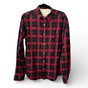 Officine Generale Men's Red and Black Checkered Shirt